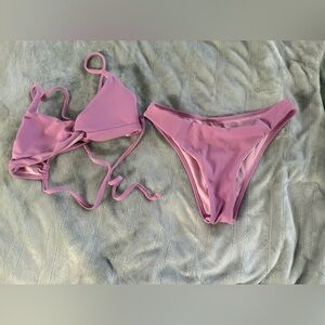 NWOT Berlook Women’s Ribbed Pink Tie-Back Bikini Set